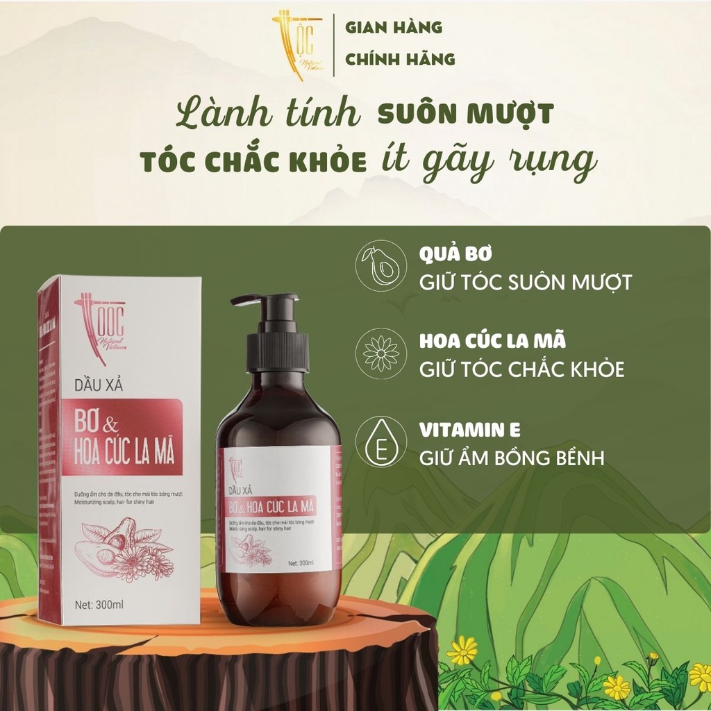 Combo chăm sóc toàn diện TỘC Natural Dầu gội, Dầu xả Bơ & Hoa cúc La Mã 300ml & Sữa tắm Mướp đắng tràm trà 300ml