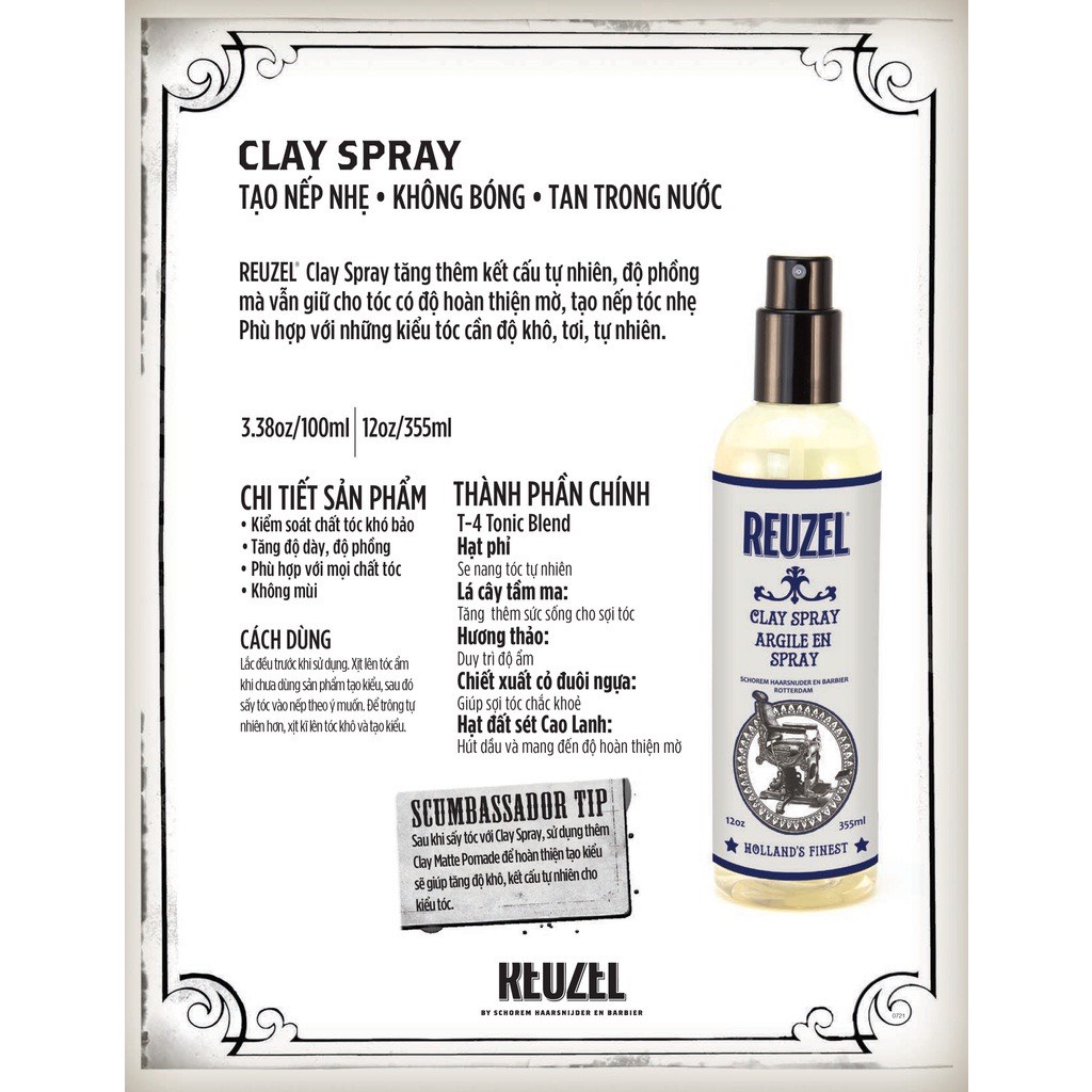 Xịt tạo phồng Reuzel Spray Grooming Tonic , Surf Tonic, Clay Spray 100ML - 355ML