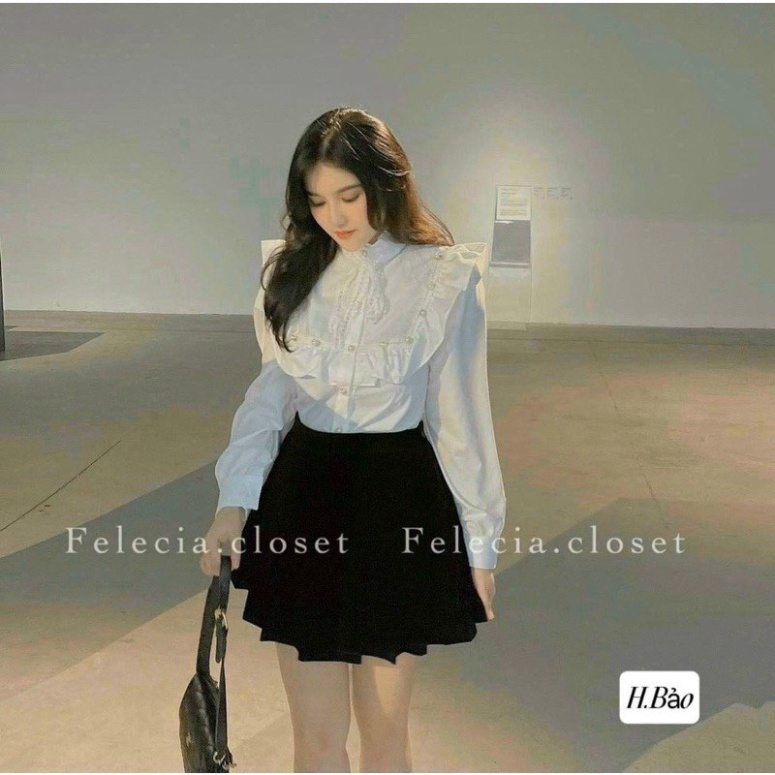 Áo sơ mi nữ - Áo sơ mi kiểu phối nơ điệu đà - tiểu thư sang chảnh mặc đi làm, đi học nội y xanh - chất mát