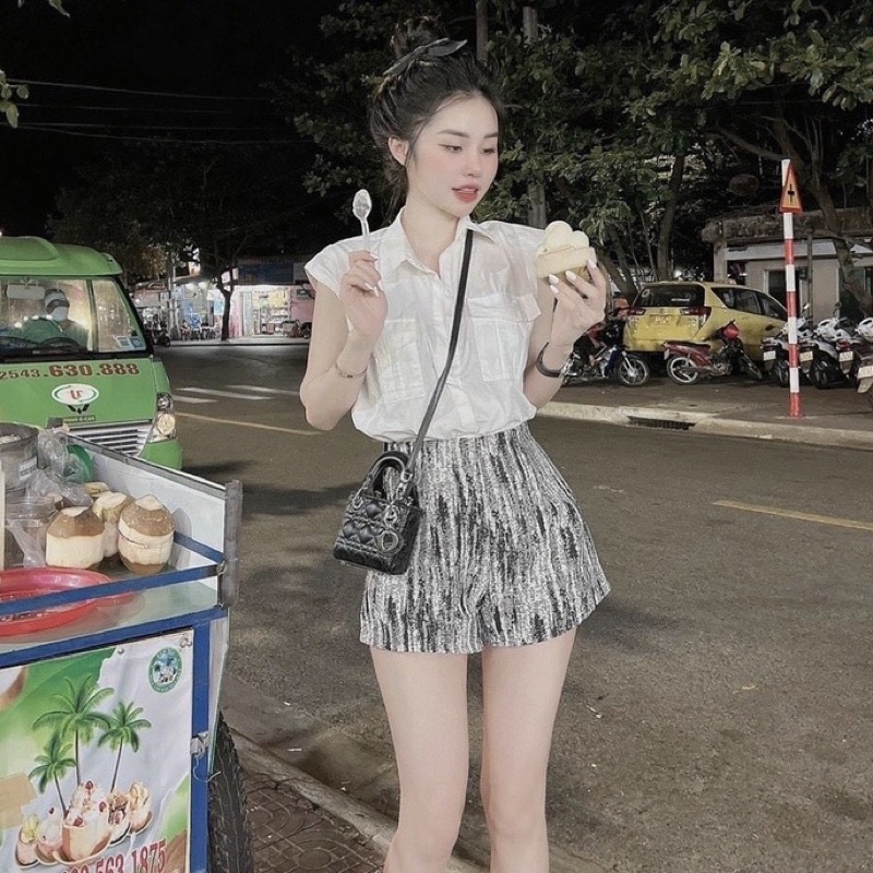 Quần short dạ tweed loang hàng qc loại 1