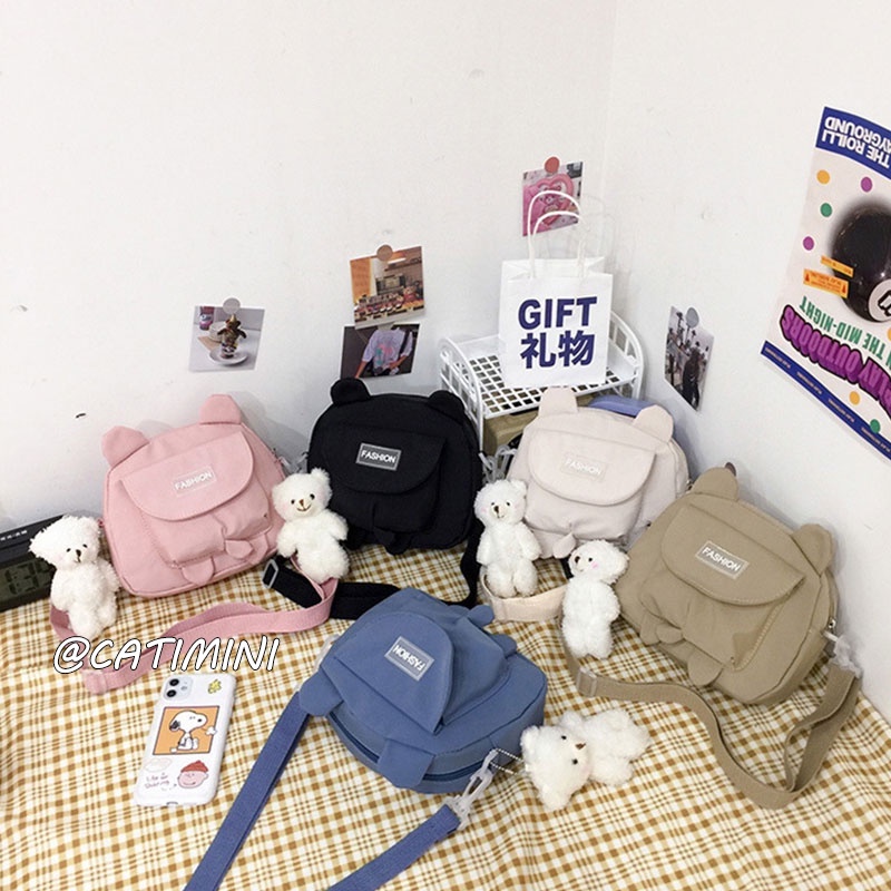 CATIMINI Túi Xách Đeo Vai Vải Bạt Hình Gấu Thời Trang Nhật Bản Đáng Yêu Dành Cho Nữ