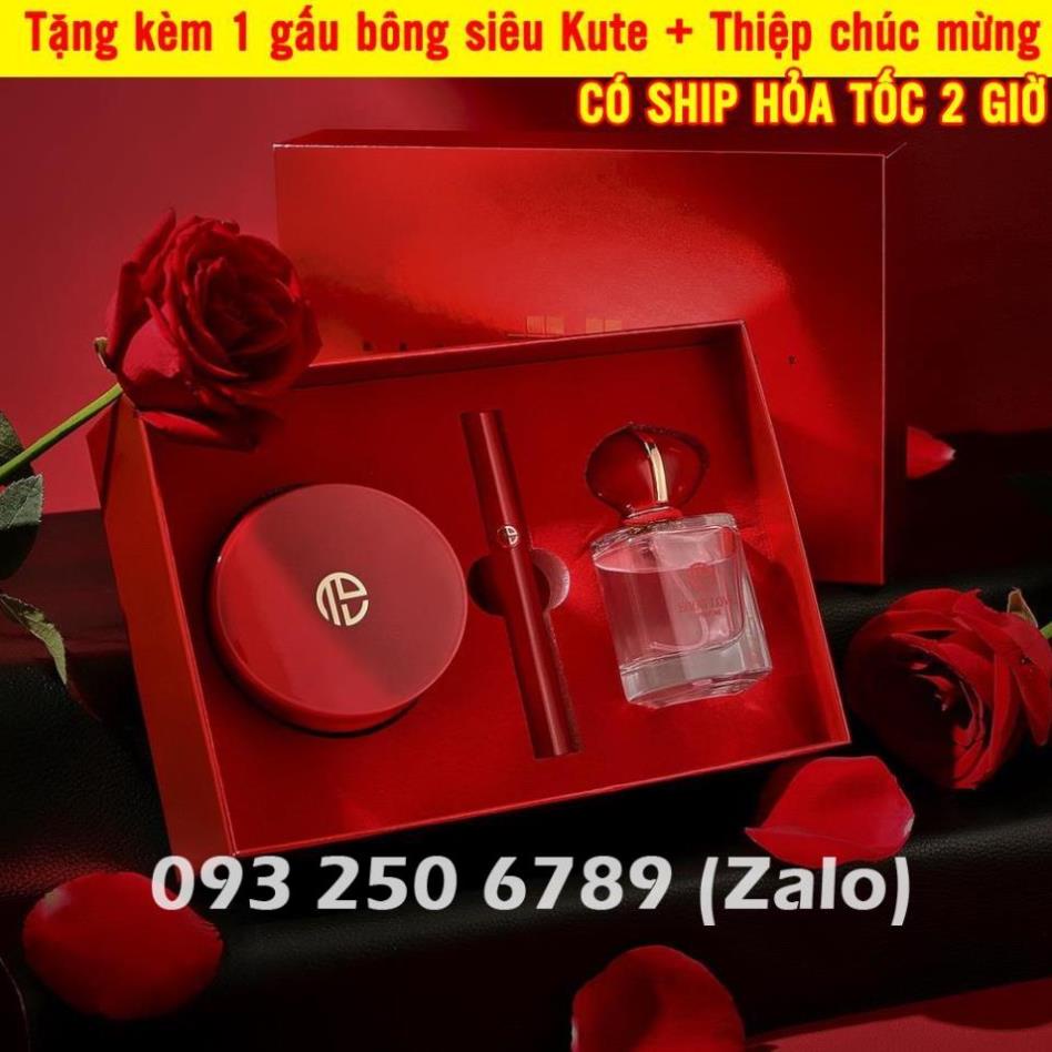 [QUÀ XỊN] Quà 8/3 cho nữ, Set quà 8/3 cho nữ : Combo Nước Hoa + Phấn Nước + Son Nước , TẶNG KÈM gấu bông + thiệp
