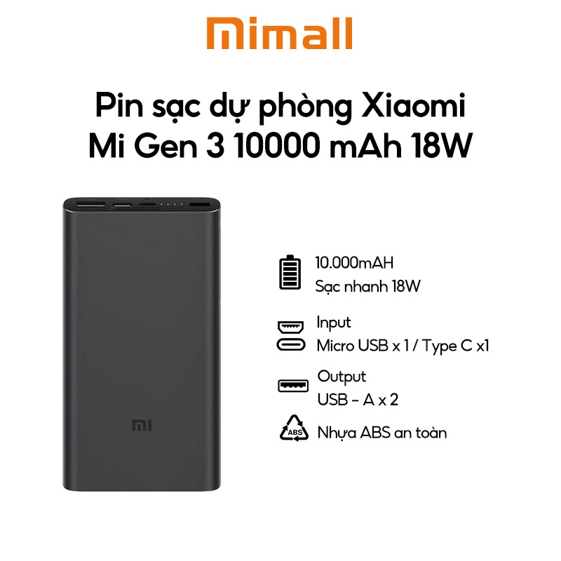 Sạc Dự Phòng Xiaomi Gen 3 - Sạc Dự Phòng Xiaomi Gen 3 18W Type C Bảo Hành 1 Đổi 1 6 Tháng