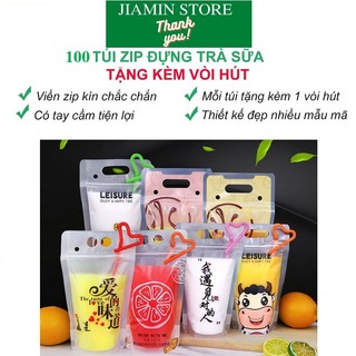 100 Túi zip đựng trà sữa, trà chanh tặng kèm ống hút Sẵn sỉ liên hệ Shop nhé