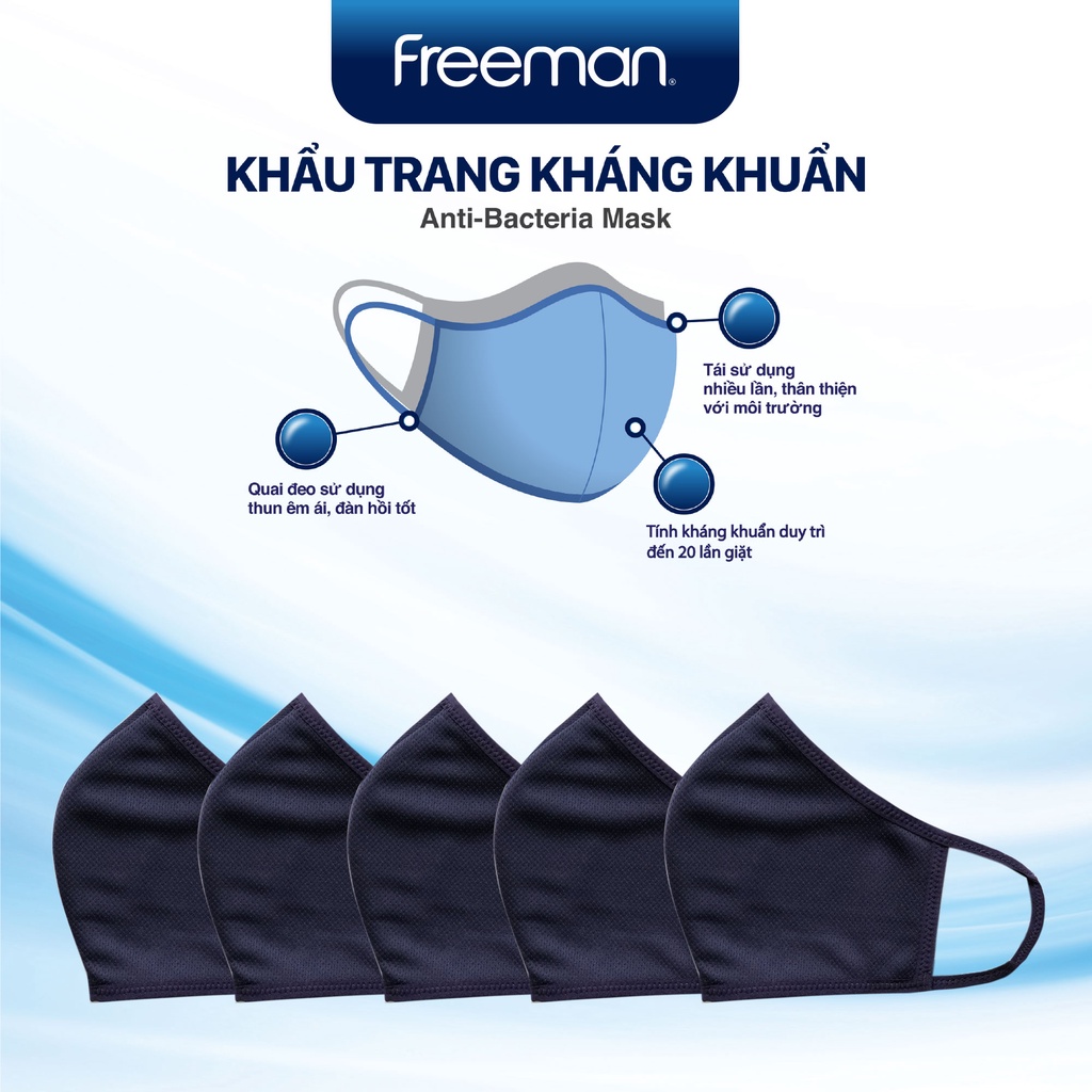 Combo 5 Khẩu trang vải thoáng khí kháng khuẩn freesize Freeman