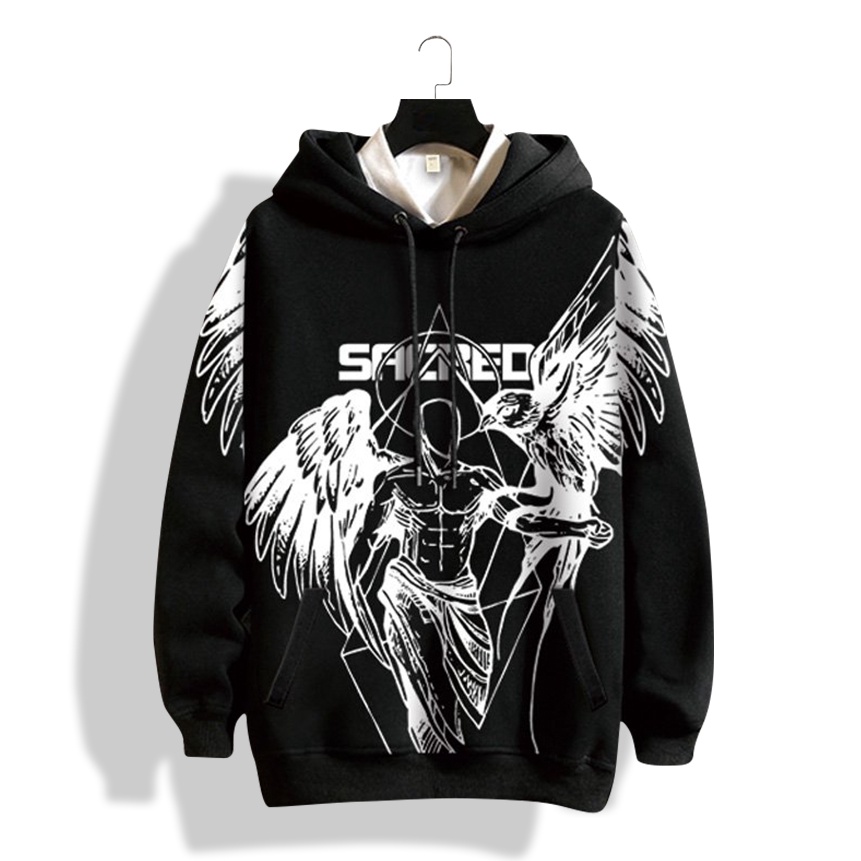 Áo Hoodies Nam Dài Tay Có Mũ Mẫu Mới Họa Tiết Thiên Thần Và Ác Quỷ Phong Cách Cá Tính Thời Trang XƯỞNG MAY THANH