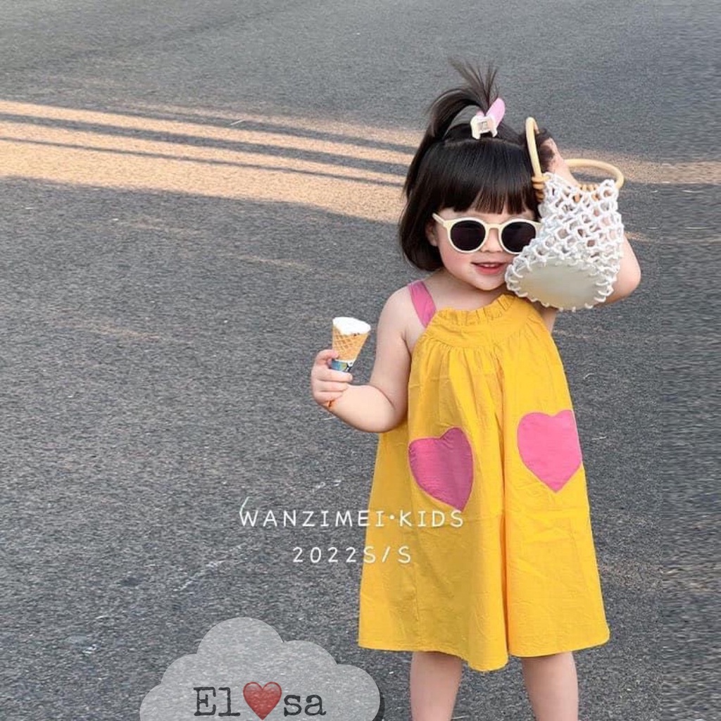 Váy vàng tim 2 dây bé gái