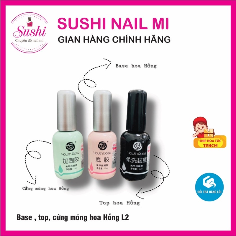 Base top cứng móng hoa hồng loại 2, liên kết gel chuyên dụng cho dân làm móng - Sushi nail mi
