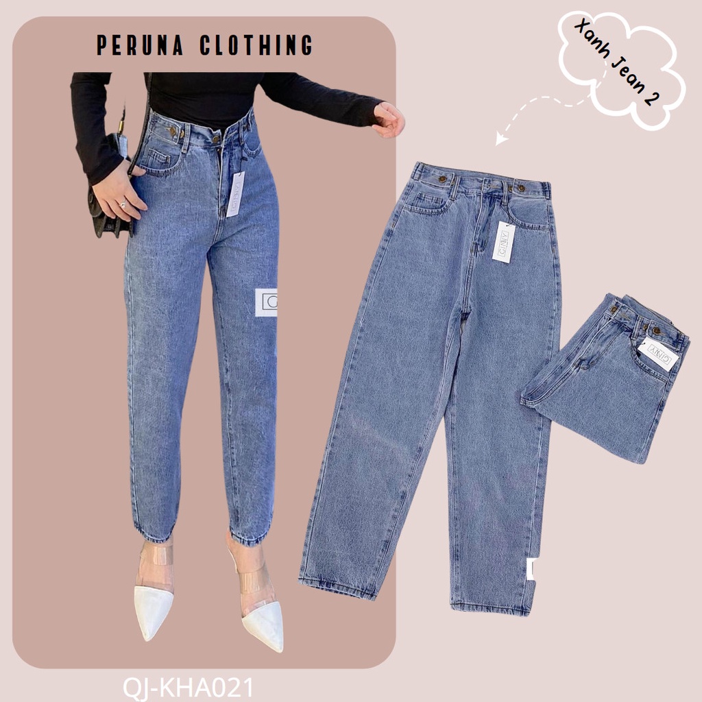 Quần Baggy Nữ Jean Hack Chân KHA-021 | Baggy Jean Cạp Cao | Vải Jean Wash Xịn | Form Rộng