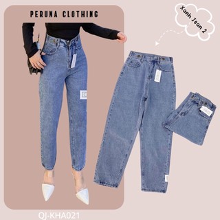 Quần Baggy Nữ Jean Hack Chân KHA-021 |  Baggy Jean Cạp Cao | Vải Jean Wash Xịn | Form Rộng