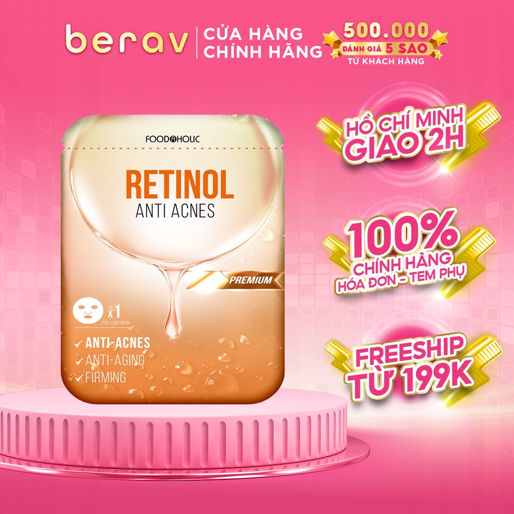 Hộp 10 Mặt Nạ FOODAHOLIC Retinol giúp giảm mụn, tái tạo da Anti Acnes Mask 23mlx10