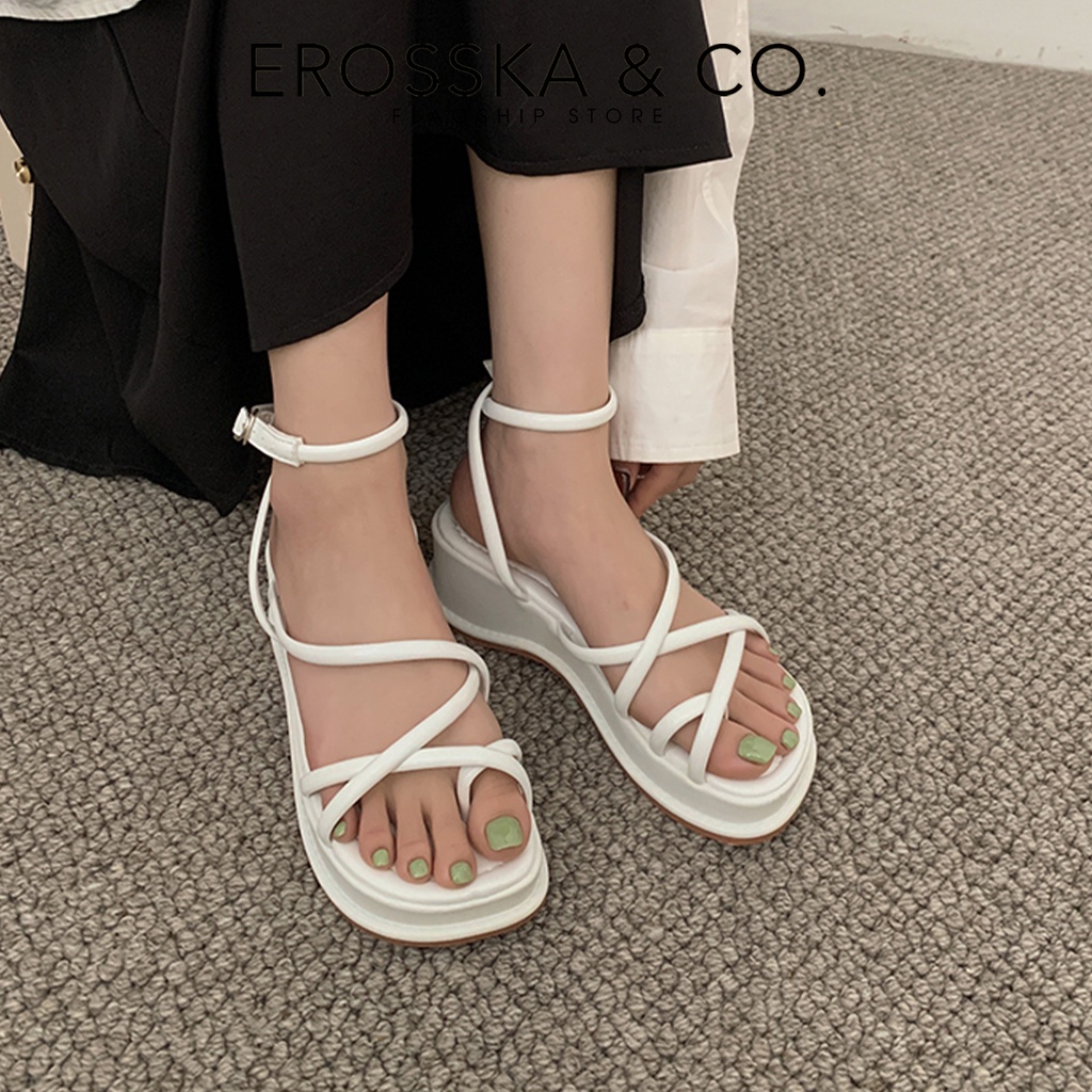 Erosska - Giày sandal nữ đế bánh mì phối dây quai mảnh màu trắng _ SB001