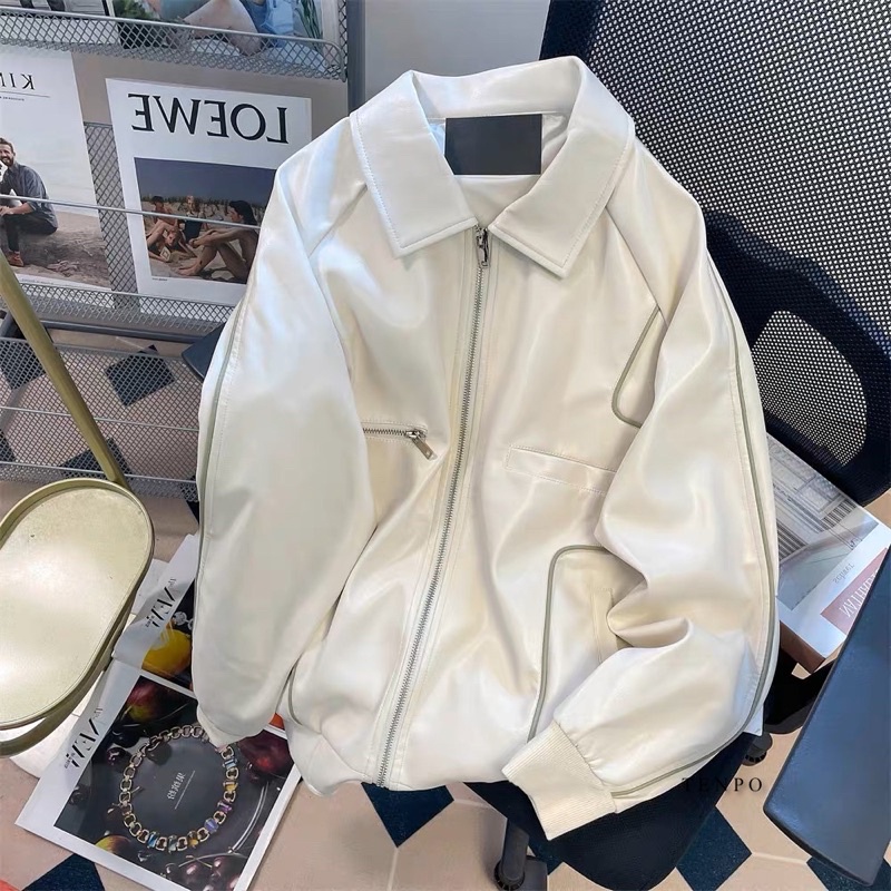 Áo khoác da nam TENPO viền xanh