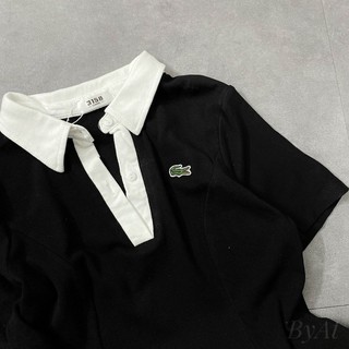Váy maxi polo đen phối cổ trắng