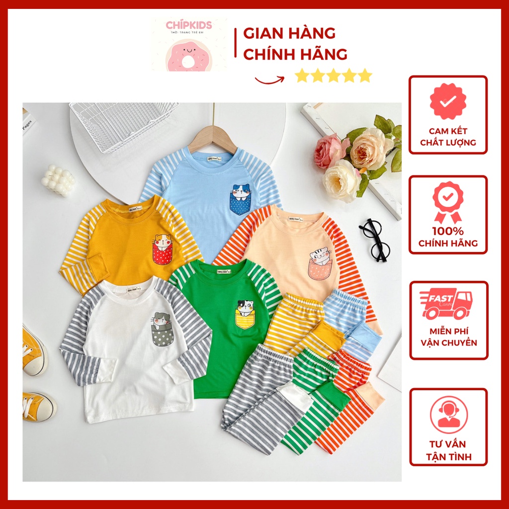 Bộ dài tay thun lạnh sọc dệt Minky mom cho bé trai bé gái mẫu mới nhất