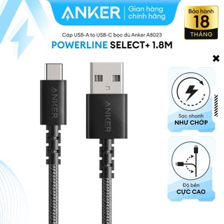 Cáp sạc Type C ANKER PowerLine Select+ USB-C ra USB 2.0 dài 1.8m - A8023