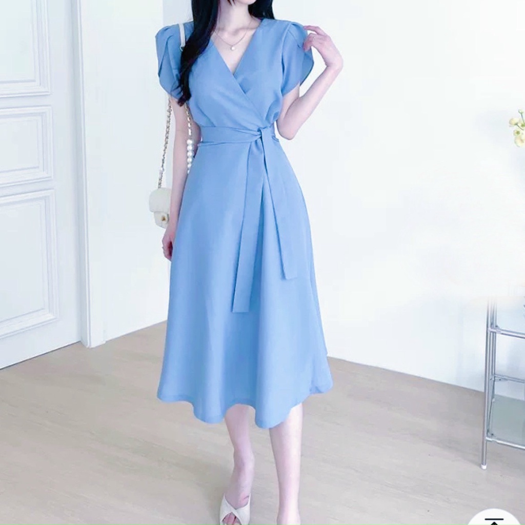 Đầm váy freesize xanh tay sen