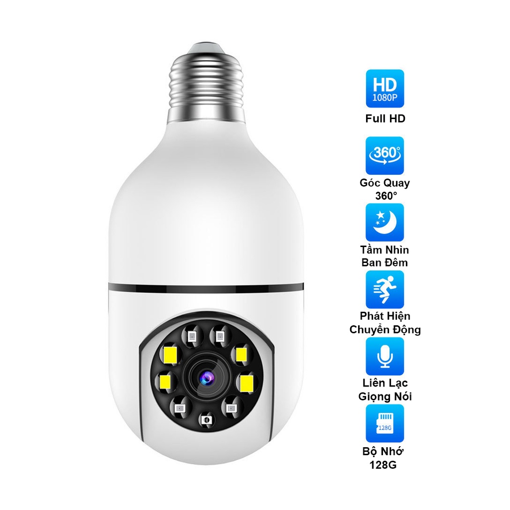 2.4Ghz Chống Nước E27 Camera Quan Sát Hd 1080P 360 &deg; Quay Ban Đêm Màn Hình Điều Khiển Bằng JXLcam Ứng Dụng