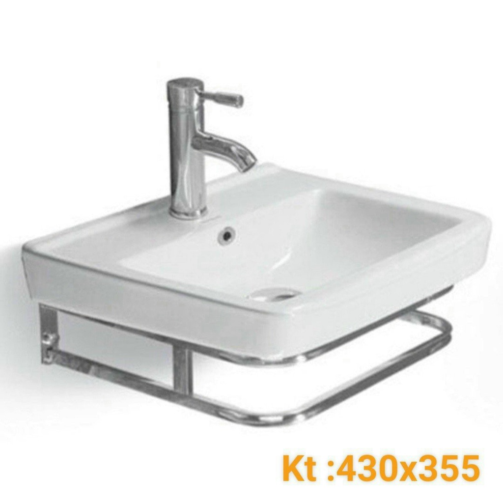 Lavabo Aqua cera treo tường khung chân inox kèm bát treo