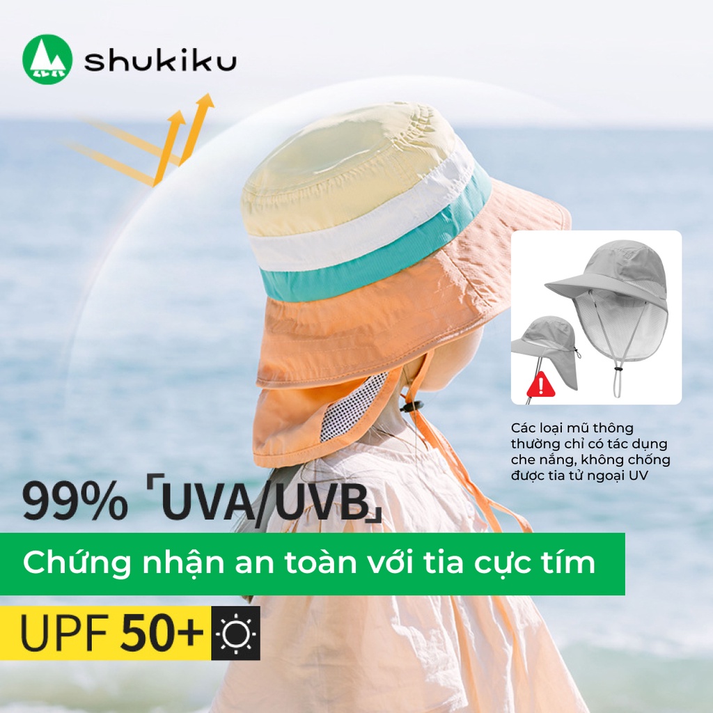 Mũ chống nắng cho bé chuẩn UPF50+ Nhật Bản Shukiku, tai bèo, rộng vành, có che gáy, chính hãng