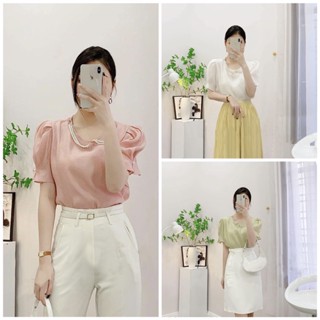 ✨BÁN SỈ✨Áo sơ mi tơ viền ngọc tay bồng 3 màu