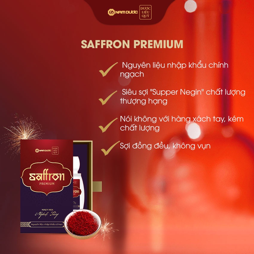 Saffron Premium Nam Dược, hộp 1g, Nhụy hoa nghệ tây nhập khẩu Iran, làm đẹp da, chống lão hóa, ngủ ngon