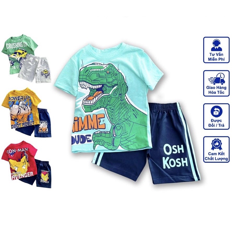 (12-14kg size 4) Bộ bé trai tay ngắn quần đùi - thun coton oshkosh chính phẩm VNXK, In Hoạt Hình Hot Trend -1011
