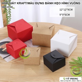 HỘP GIẤY KRAFT / MÀU ĐỰNG BÁNH KẸO ĐỰNG QUÀ TẶNG COOKIE HÌNH VUÔNG NẮP GẤP HBK-0150