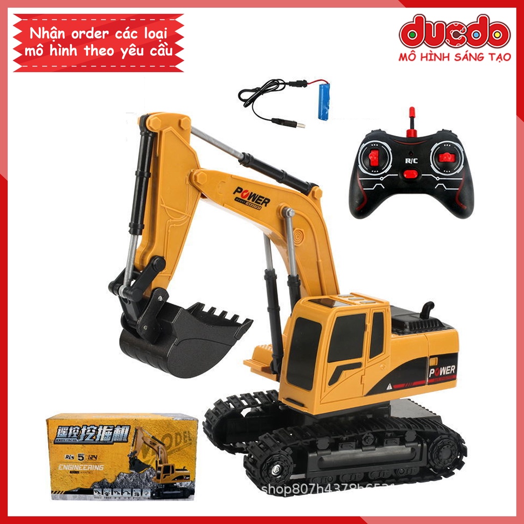 Xe điều khiển từ xa ô tô công trình máy xúc ben múc cẩu ủi gầu và thùng sắt pin sạc cho bé - Đồ chơi mô hình