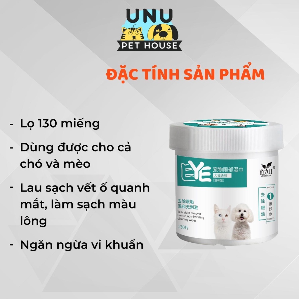 Combo khăn lau tai và khăn lau mắt cho chó mèo, chống viêm tai, viêm mắt, giảm vết ố mắt - UNU Pet House