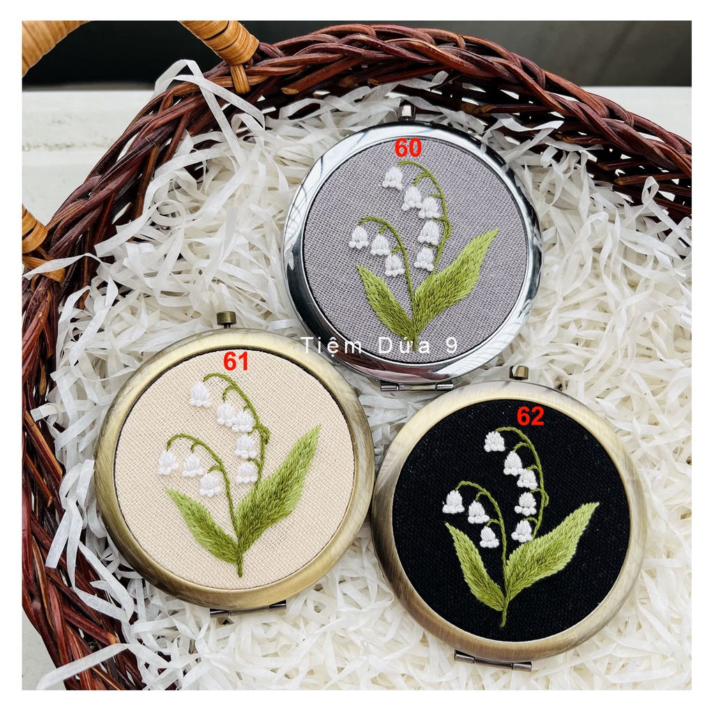 Gương trang điểm thêu tay cao cấp