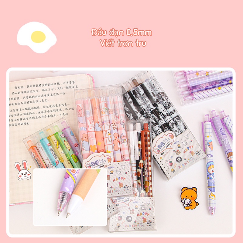 Set 6 Bút Mực Nước Ngòi 0.5Mm In Họa Tiết Hoạt Hình Dễ Thương