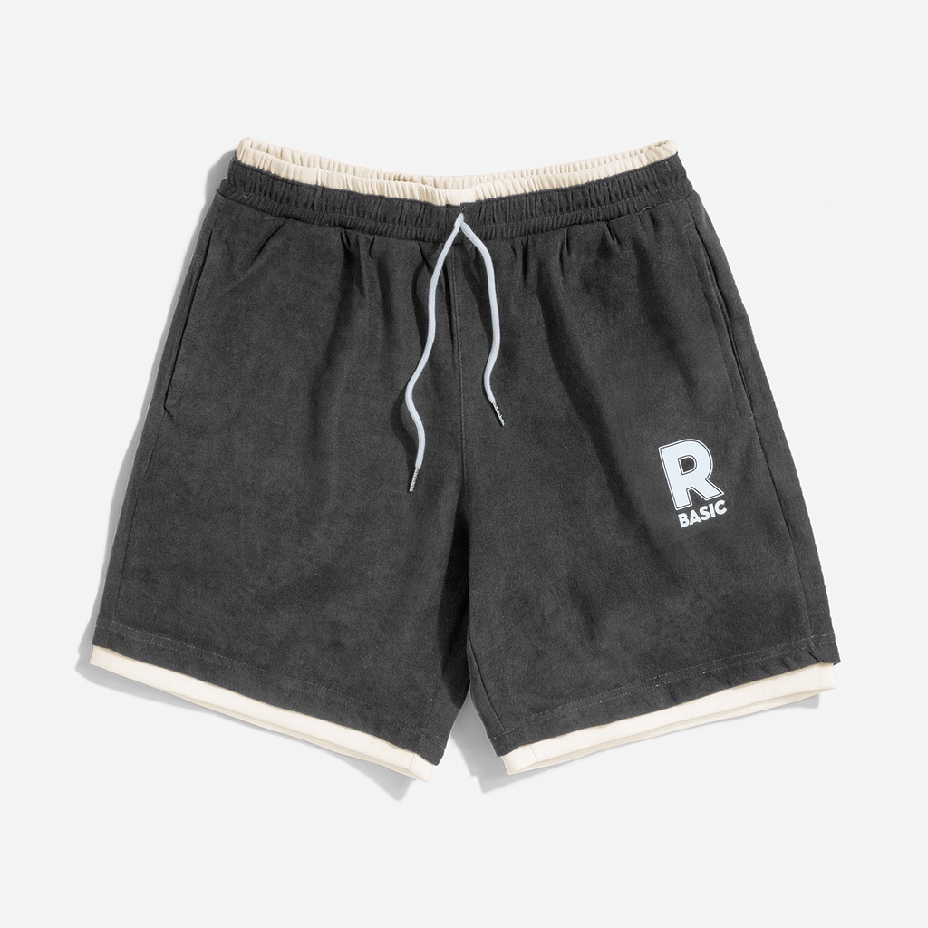 Quần đùi nam ROUGH phối layer chất thun nhám hàn 5 màu cơ bản