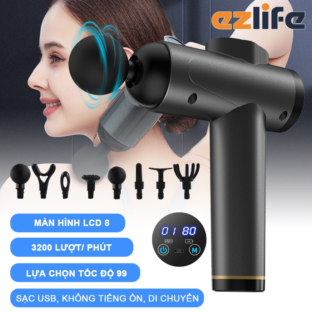 Massage Gun Máy Mát Xa Cầm Tay Cao Cấp Mini Fascia Gun 8 Đầu 12 Chế Độ Rung Giảm căng cơ và giảm đau mỏi vai gá17317