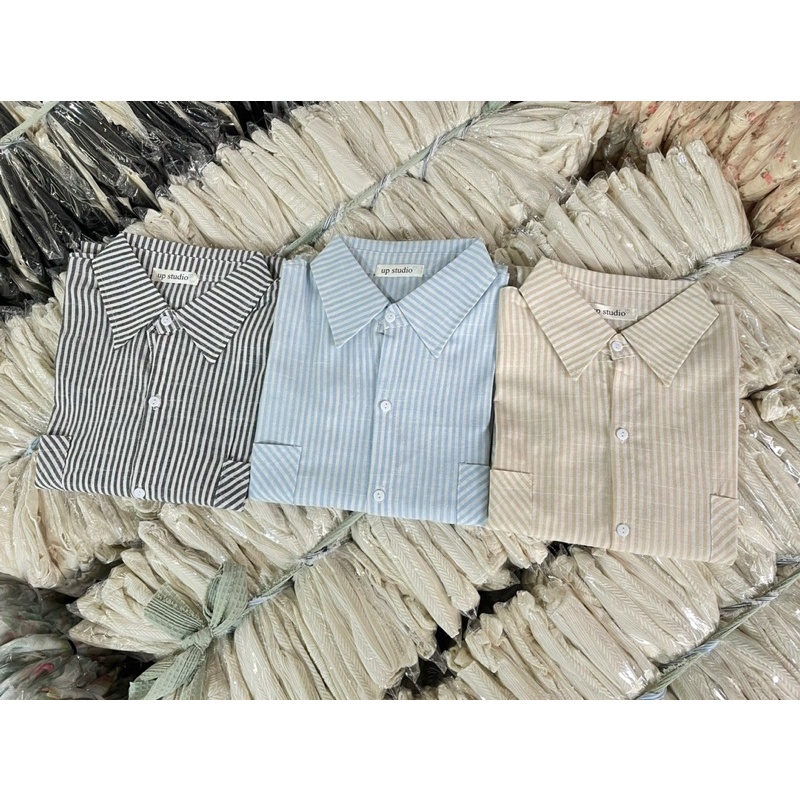Áo sơmi kẻ sọc dài tay dáng unisex chất cotton hàng chuẩn l1
