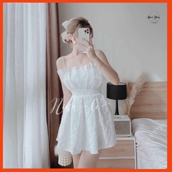 ĐẦM XẾP LY CÚP NGỰC ( CÓ MÚT NGỰC) PHỐI VOAN KIẾNG KẾT HỢP VAI CƯỜM- 2 MÀU Y HÌNH