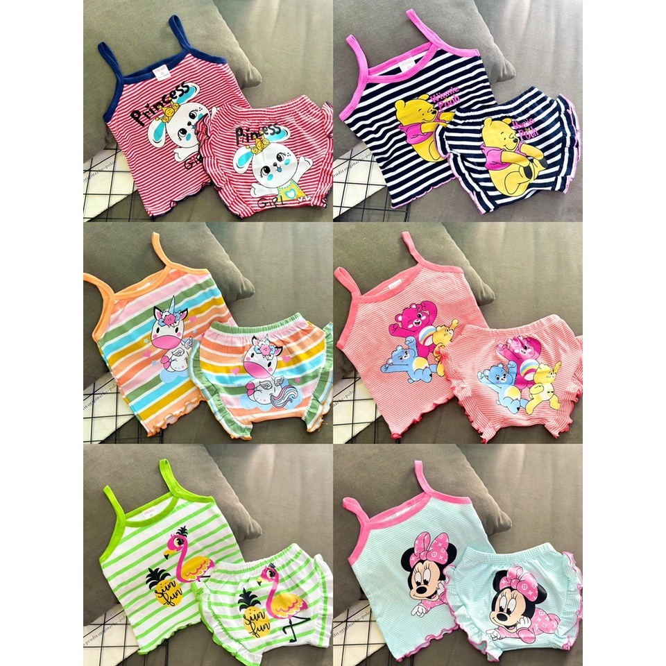 Đồ bộ bé gái, bộ hai dây mùa hè cho bé gái size 8-25kg chất thun cotton mềm mịn mát