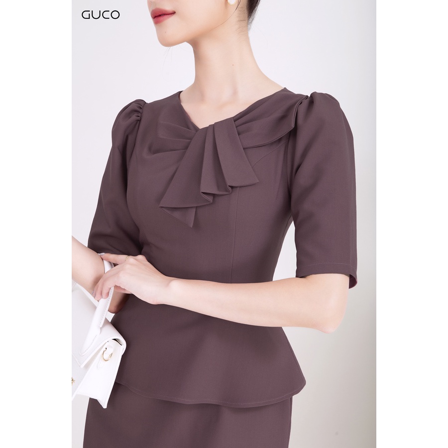 Đầm peplum cổ xếp ly nơ 3955 GUCO Ruốc