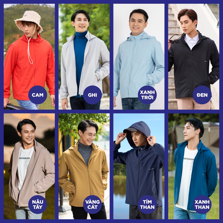 Áo khoác gió nam YODY 2 lớp, có mũ rời, cản gió cản bụi chống thấm nước AKM5037