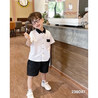 Bộ short sơ mi kẻ trắng công tử bé trai