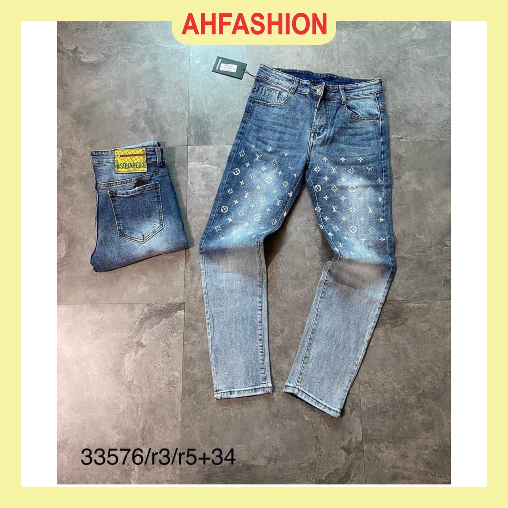 Quần jean nam xanh chất bò cao cấp vải đẹp phối họa tiết loang màu,mẫu mới,form chuẩn-AHFASHION