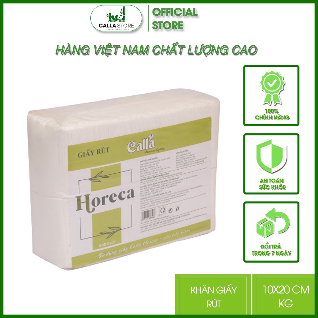 Khăn Giấy Ăn Calla Official - Khăn Giấy Rút Horeca Khổ 10x20cm 1kg Loại Trơn Mềm Mịn, Không Mủn, Không Tẩy Trắng