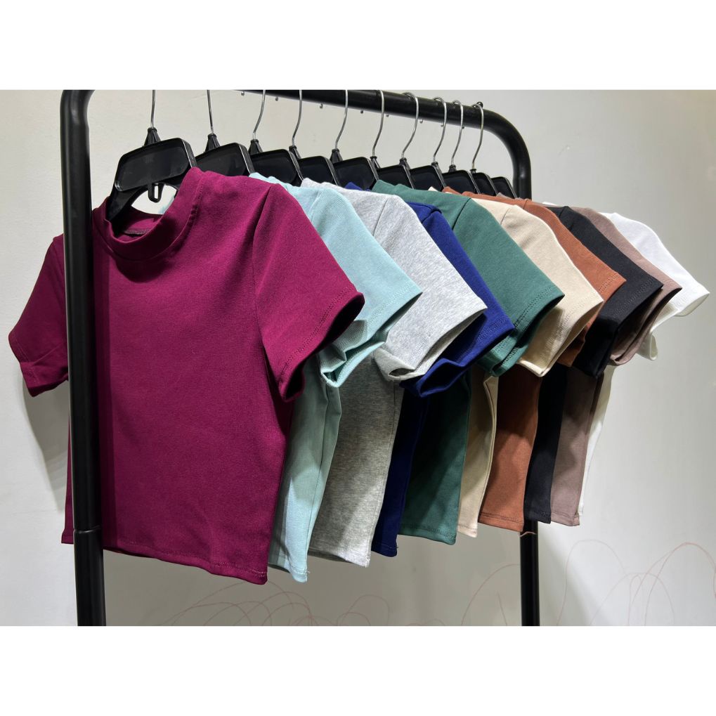 ÁO THUN CROPTOP CỔ TRÒ TAY CON 10 MÀU