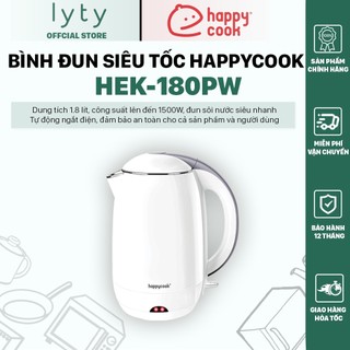 Ấm siêu tốc - bình đun siêu tốc happycook 1.8l -hek-180pw | công suất 1500w chính hãng