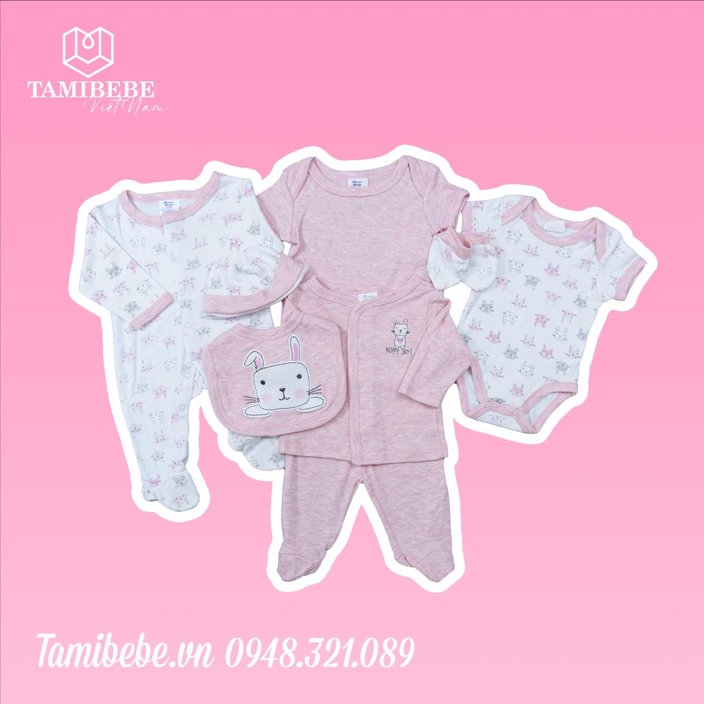 Set Quà Tặng Thôi Nôi Đầy Tháng Em Bé Tamibebe - Quần Áo Sơ Sinh - Thỏ Hồng