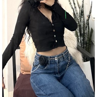 Áo thun gân croptop dài tay