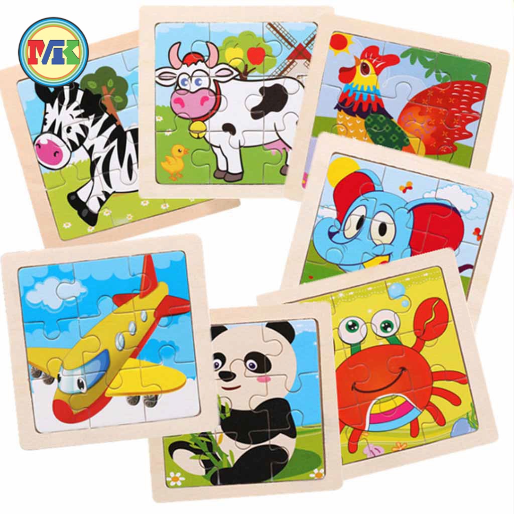 Đồ Chơi Xếp Hình Lắp Ráp Tranh Ghép Gỗ 9 Mảnh Nhiều Hình Ngộ Nghĩnh Size 11x11 cm [XH 07]