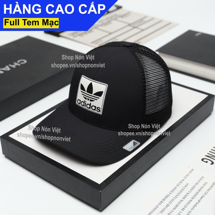 Mũ Lưỡi Trai Nón Kết Adidas Kiểu Dáng Thể Thao Thêu Logo Vuông Phối Lưới Thoáng Mát Vải Kaki Cotton Màu Đen Lưới Đe