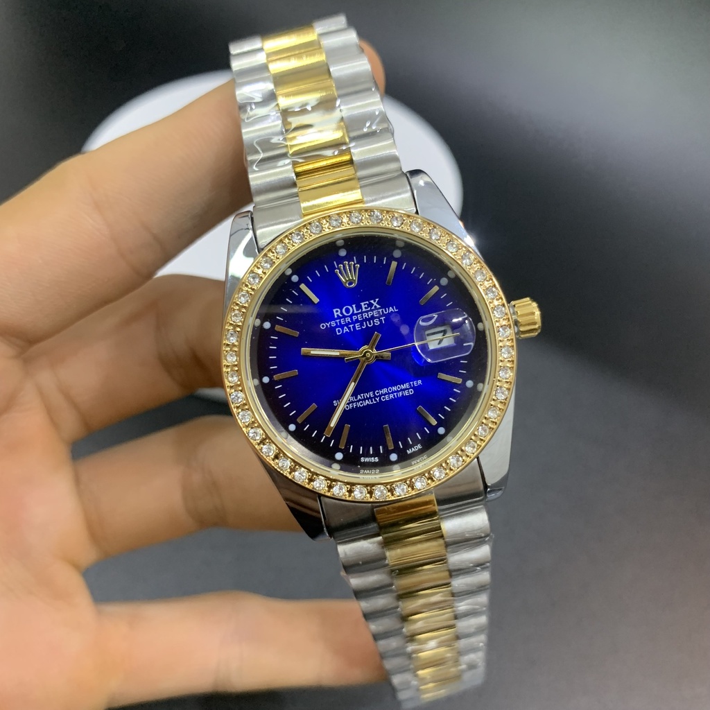 Đồng Hồ Nam Rolex Viền Đính Đá - Size 36mm, Máy Pin, Kính Khoáng Chống Trày, Chống Nước,Dành Cho Nam