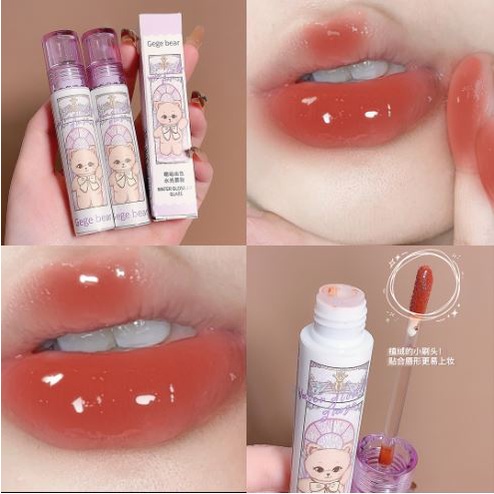 Son bóng GEGE BEAR Water Light Lip Glaze gấu tím dễ thương Cao Cấp